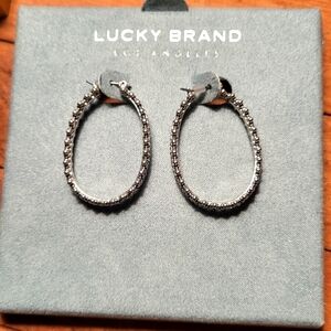 Lucky Brand Silver-Tone Oval Hoop Earrings NIB